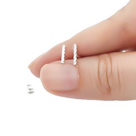 tiny twisted bar stick stud post earrings 925 sterling silver rose/gold filled - Picture 7 of 10